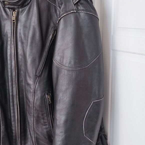 Motorcycle rider leather jacket men's size L / XL black skull pattern on back - Picture 6 of 12